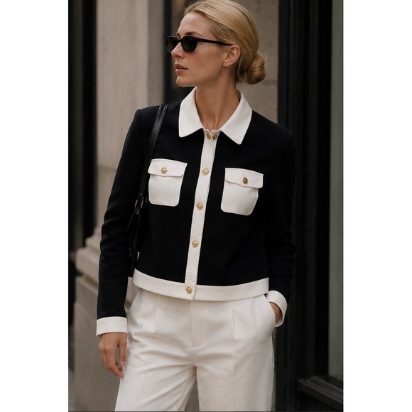 Express Jackets & Blazers - Luxury Parisian Old Money Yacht Club Black White Gold Button Quiet Luxe Sz L
